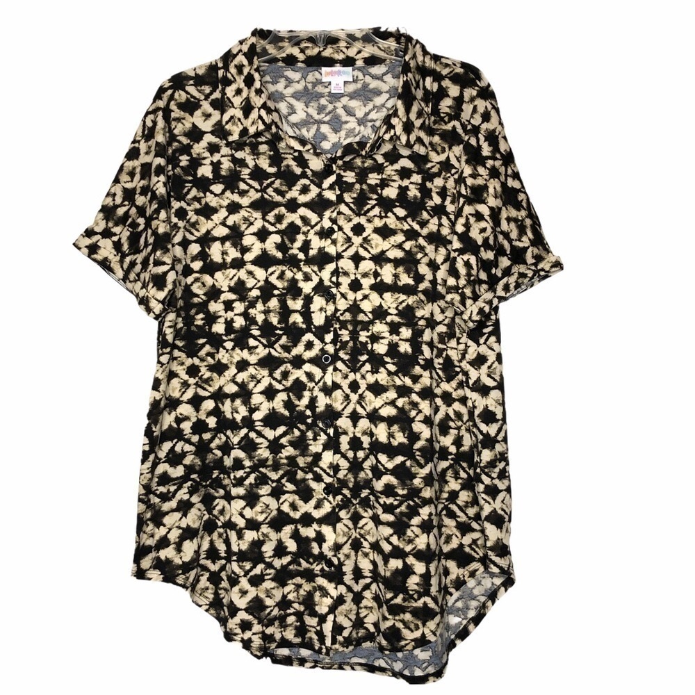 NEW - LULAROE Michael Button Down Black & Tan Floral Tropical Shirt- Size Medium